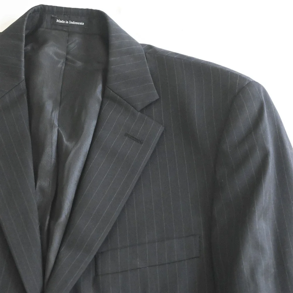 Pronto Uomo Platinum 40S 33x29 Black Striped 100% Wool Mens Jacket Pants‎ Suit